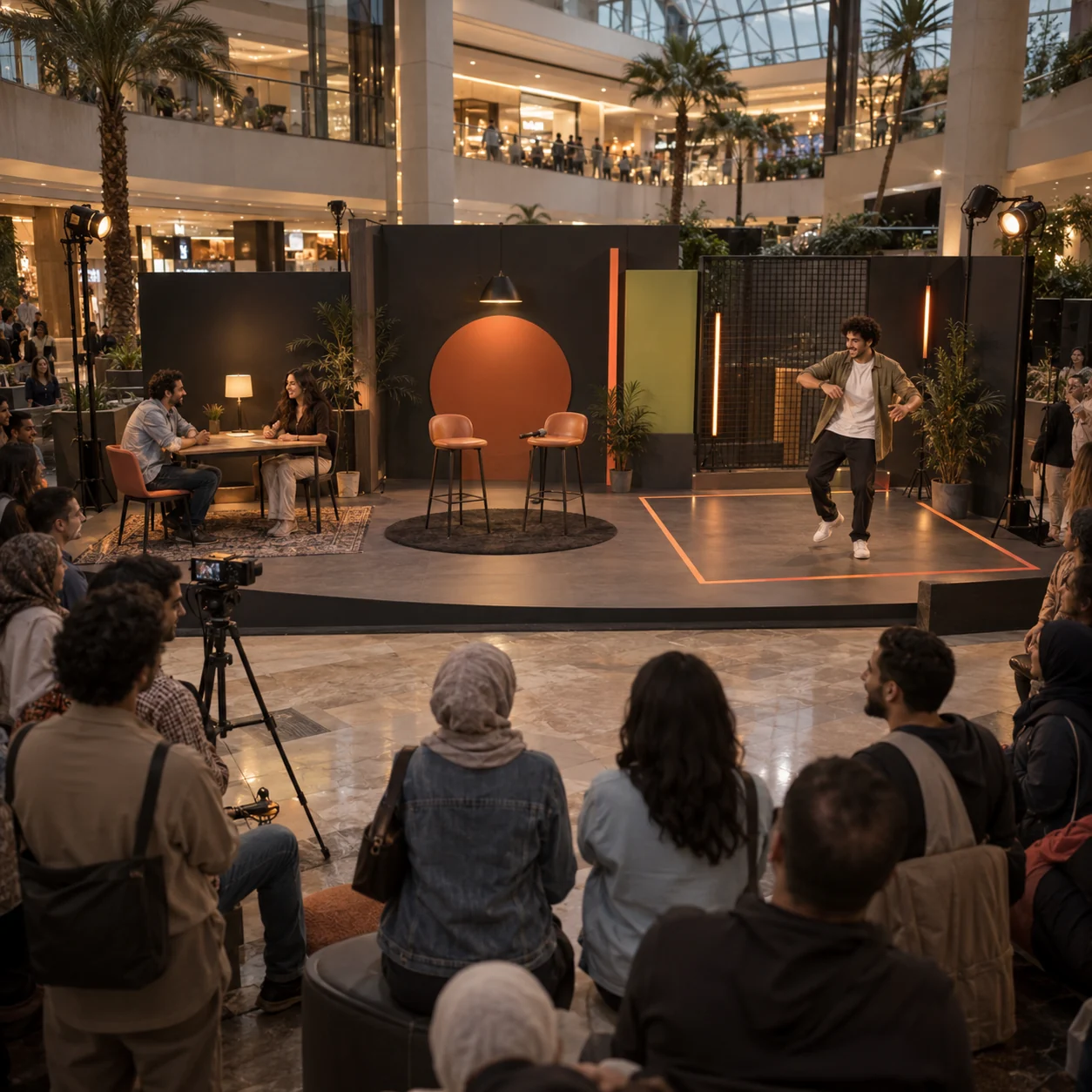 A proposed public entertainment studio surrounded by an audience